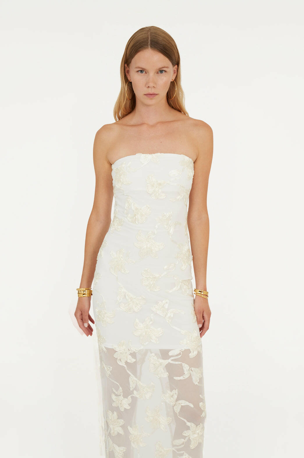 Flower Mesh Tube Dress Egret