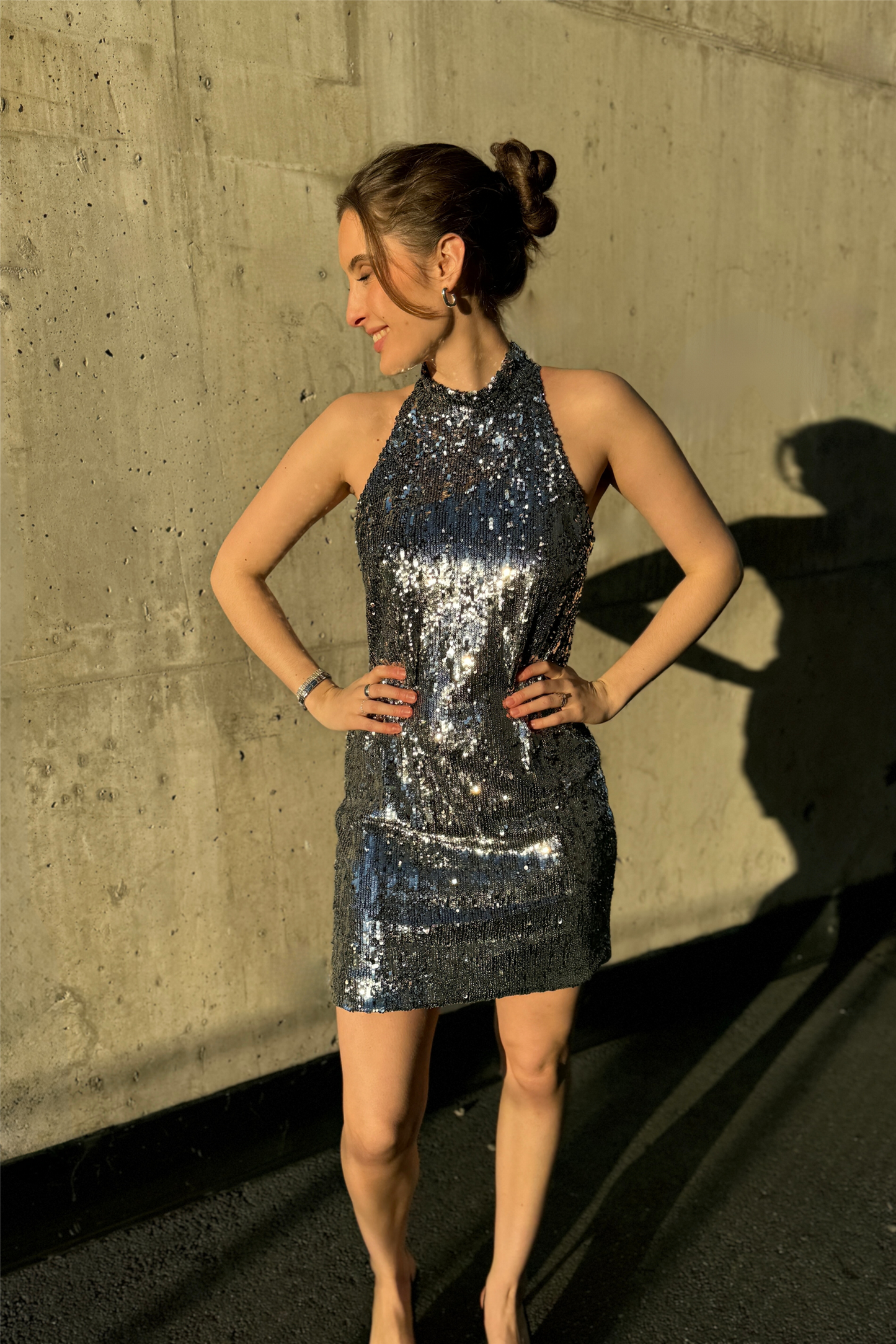Sequin Dress Nero/Argento