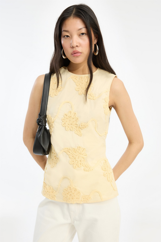 Flower Sleeveless Top Italian Straw