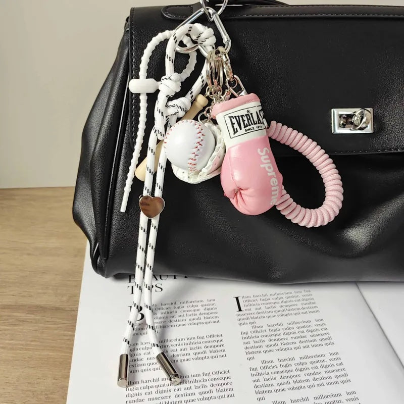 Baseball & Boxing Bag Charm Pink & White