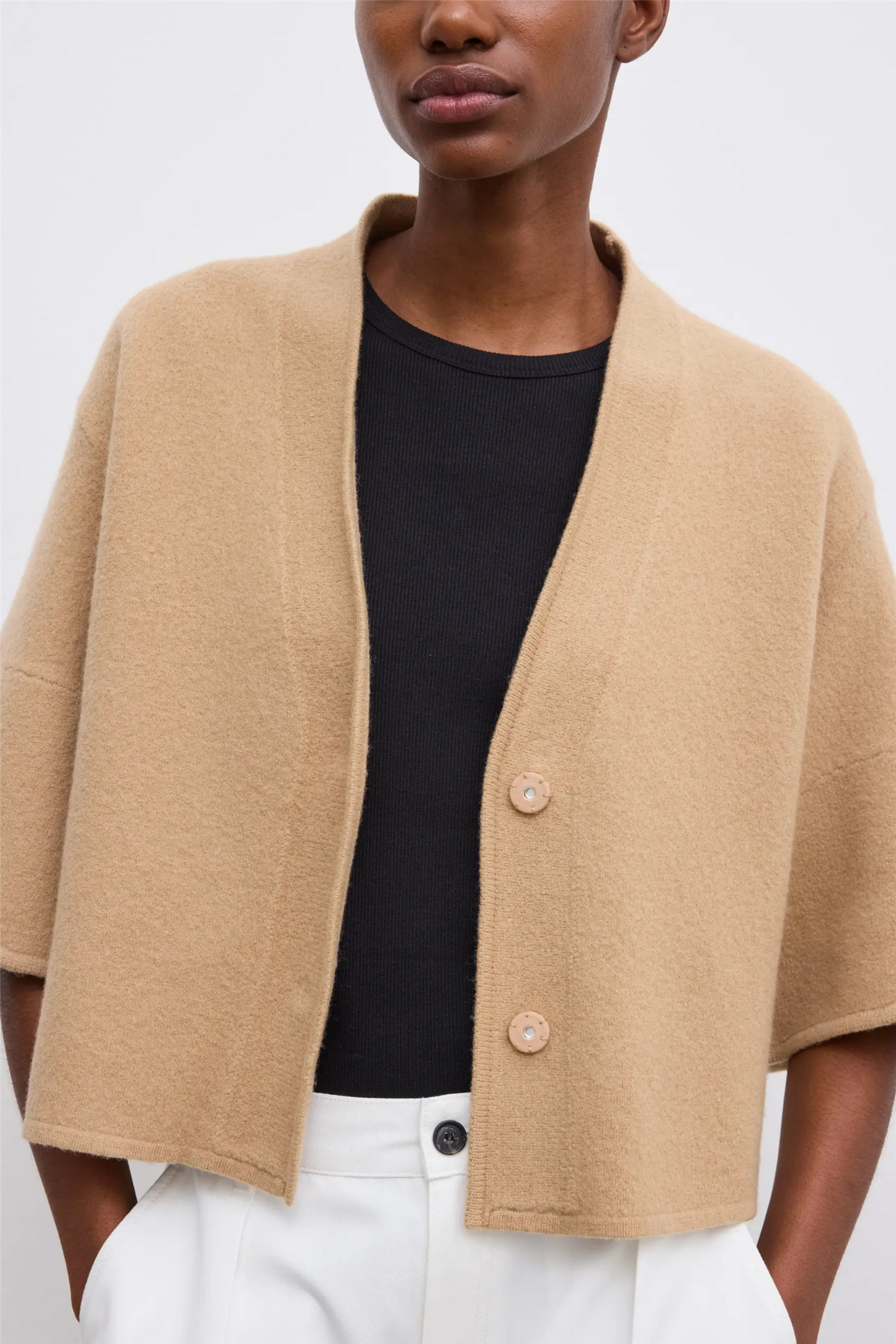 Short Wool Cardigan Camel