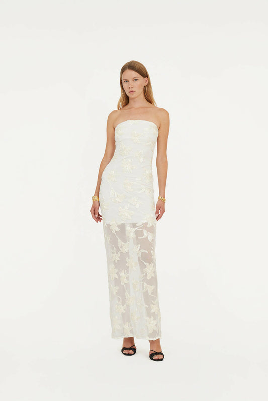 Flower Mesh Tube Dress Egret