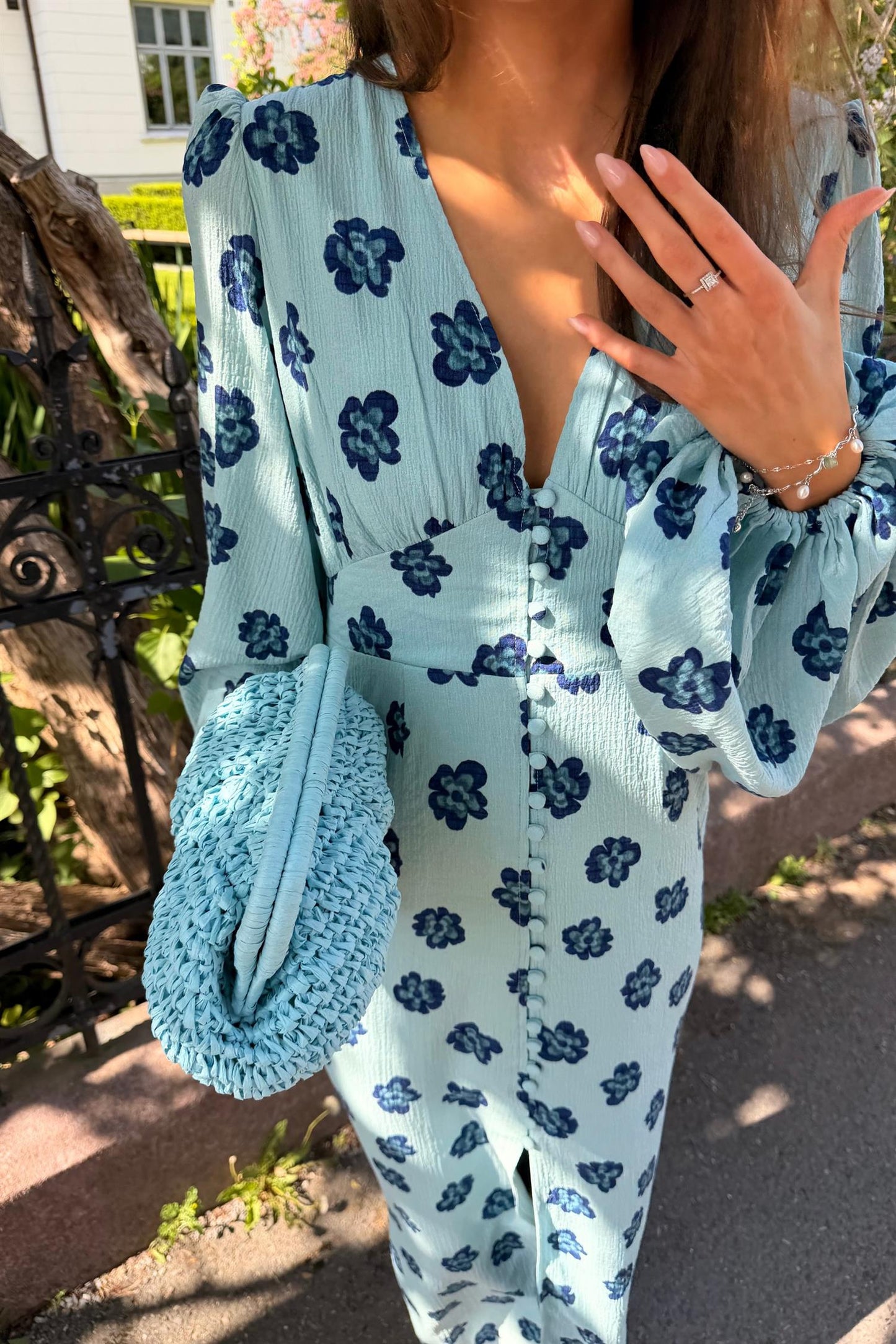Positano Dress Turquoise Flower