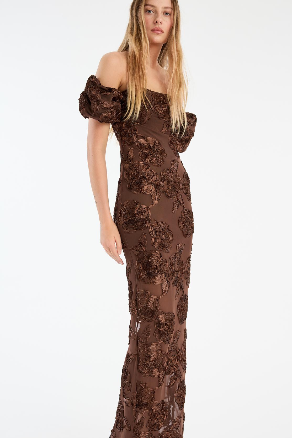 Flower Mesh Maxi Dress Chicory Coffee