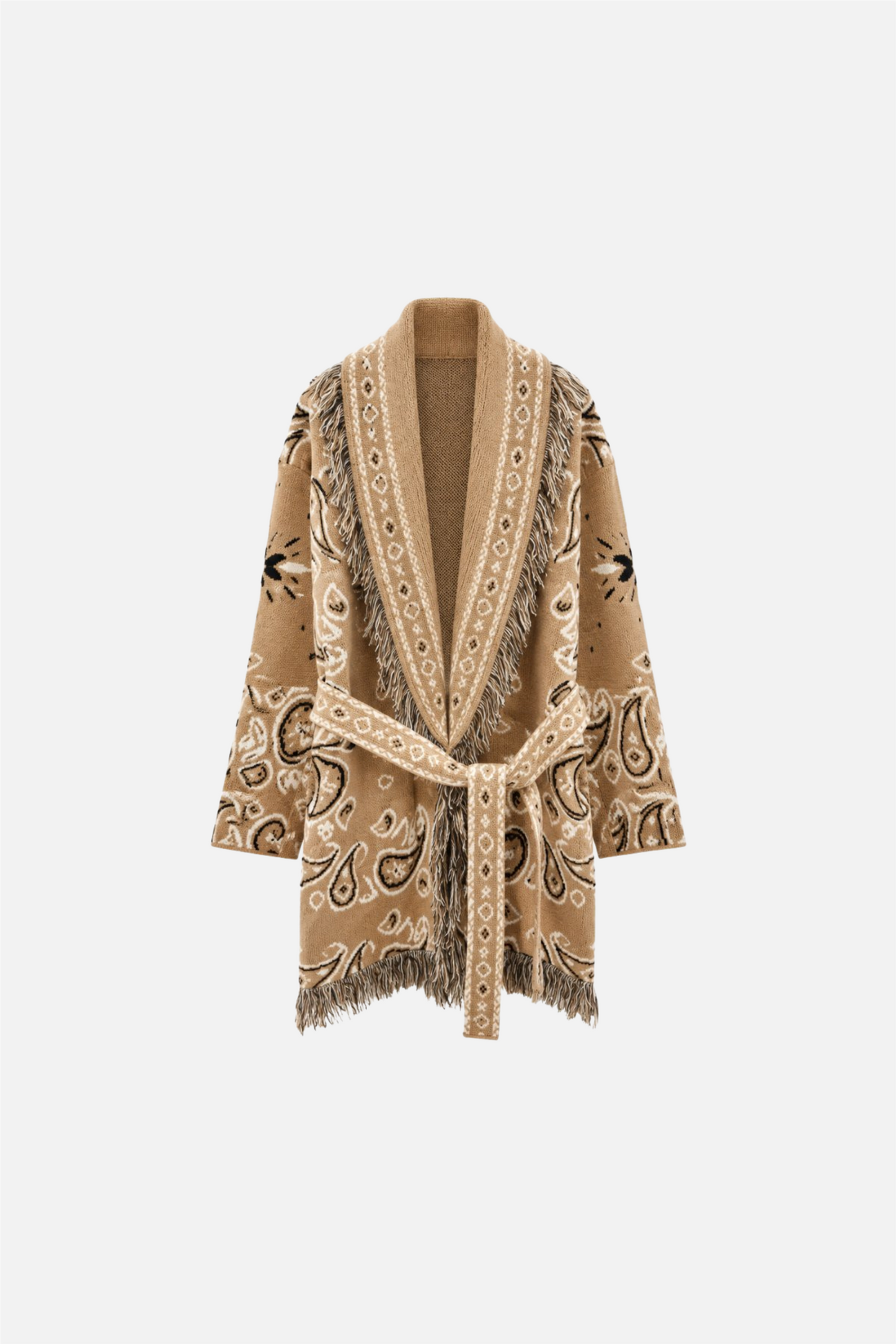 Long Fringed Paisley Jacket Camel.