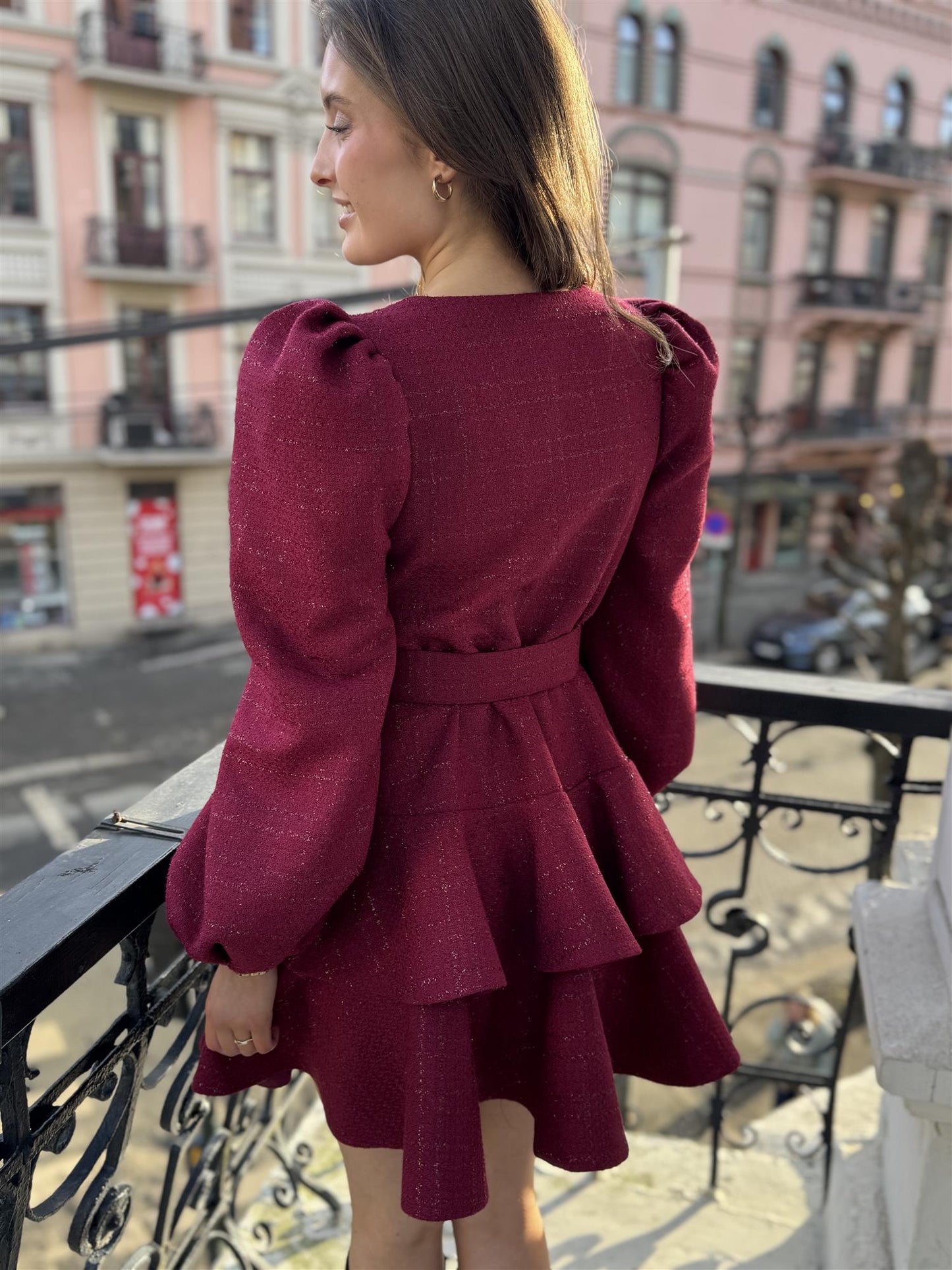 Wavy tweed dress Deep Red