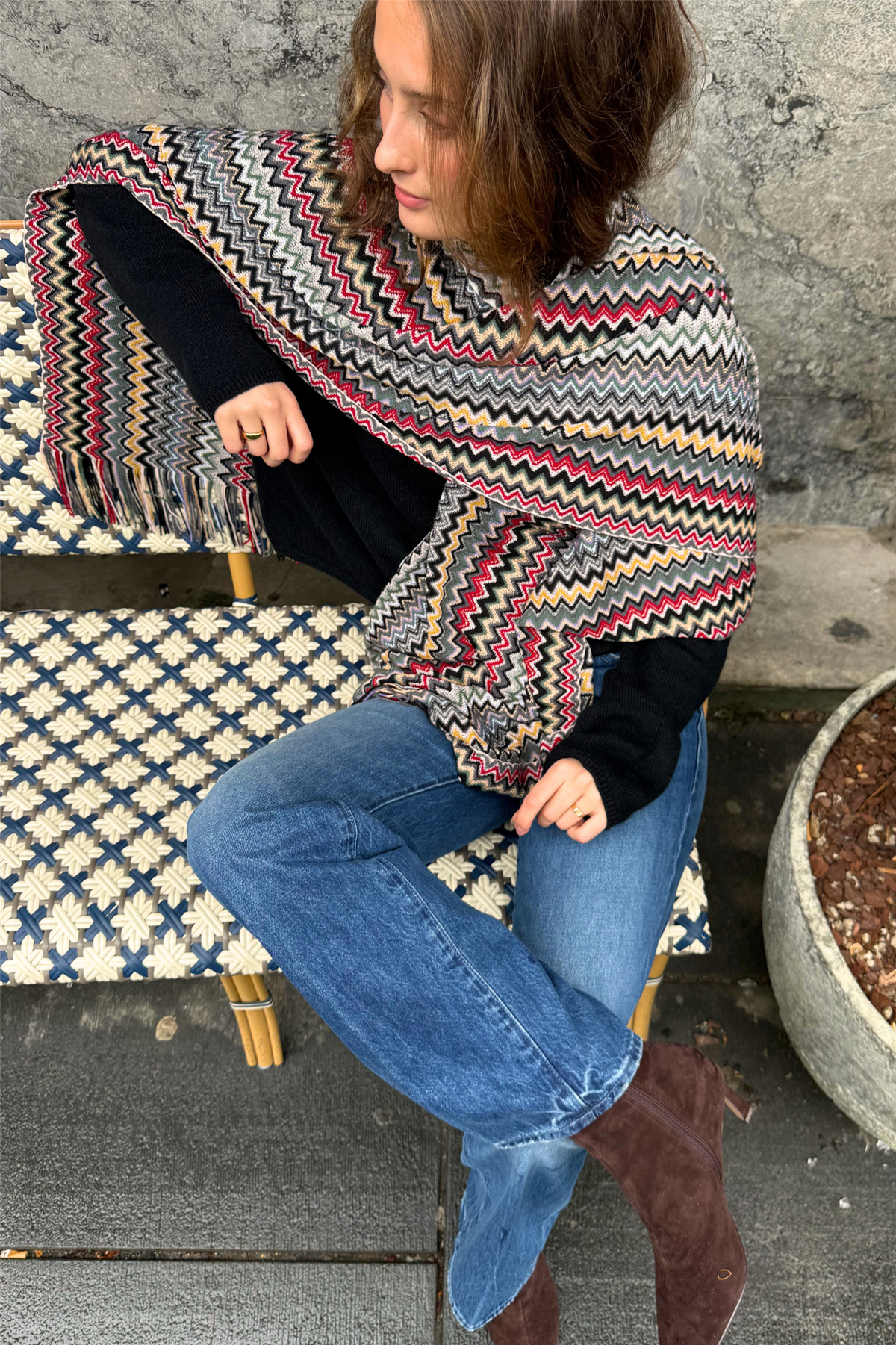 Zig Zag Poncho Brown