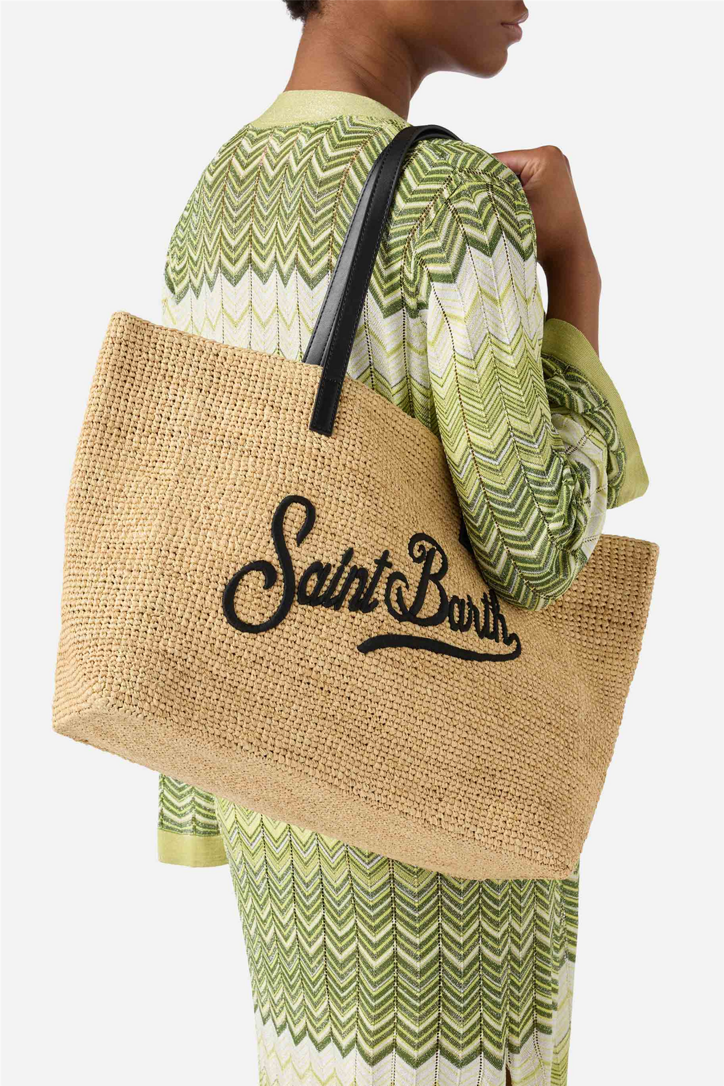 Raffia City Bag Black Embroidery