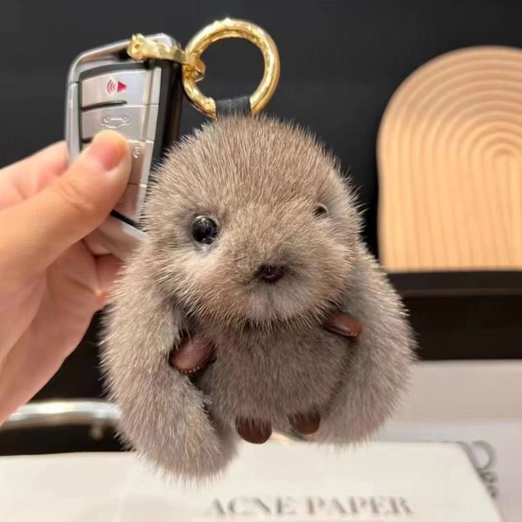 Fluffy Bunny Bag Charm Taupe
