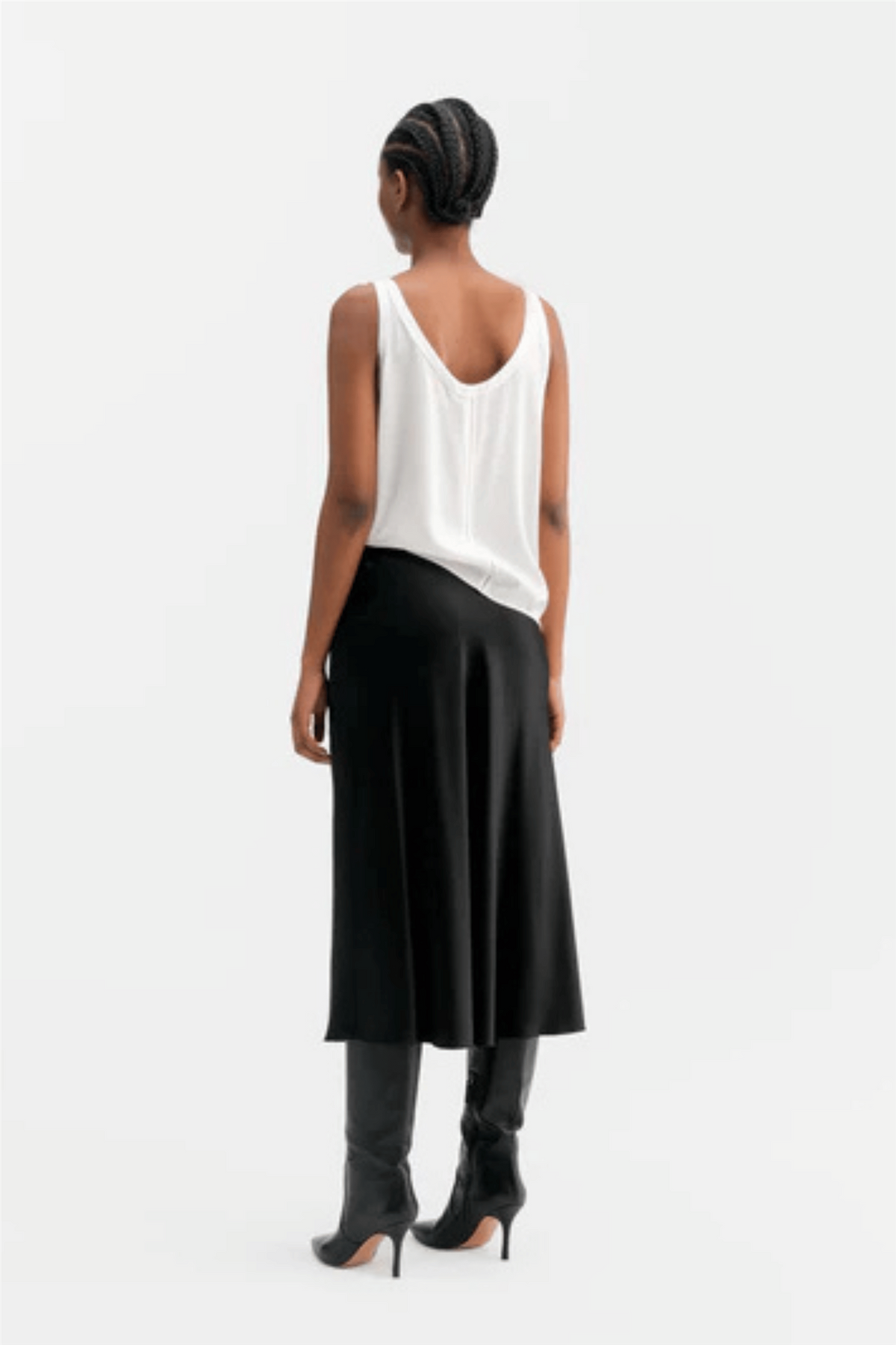 Hana Satin Silk Skirt Black