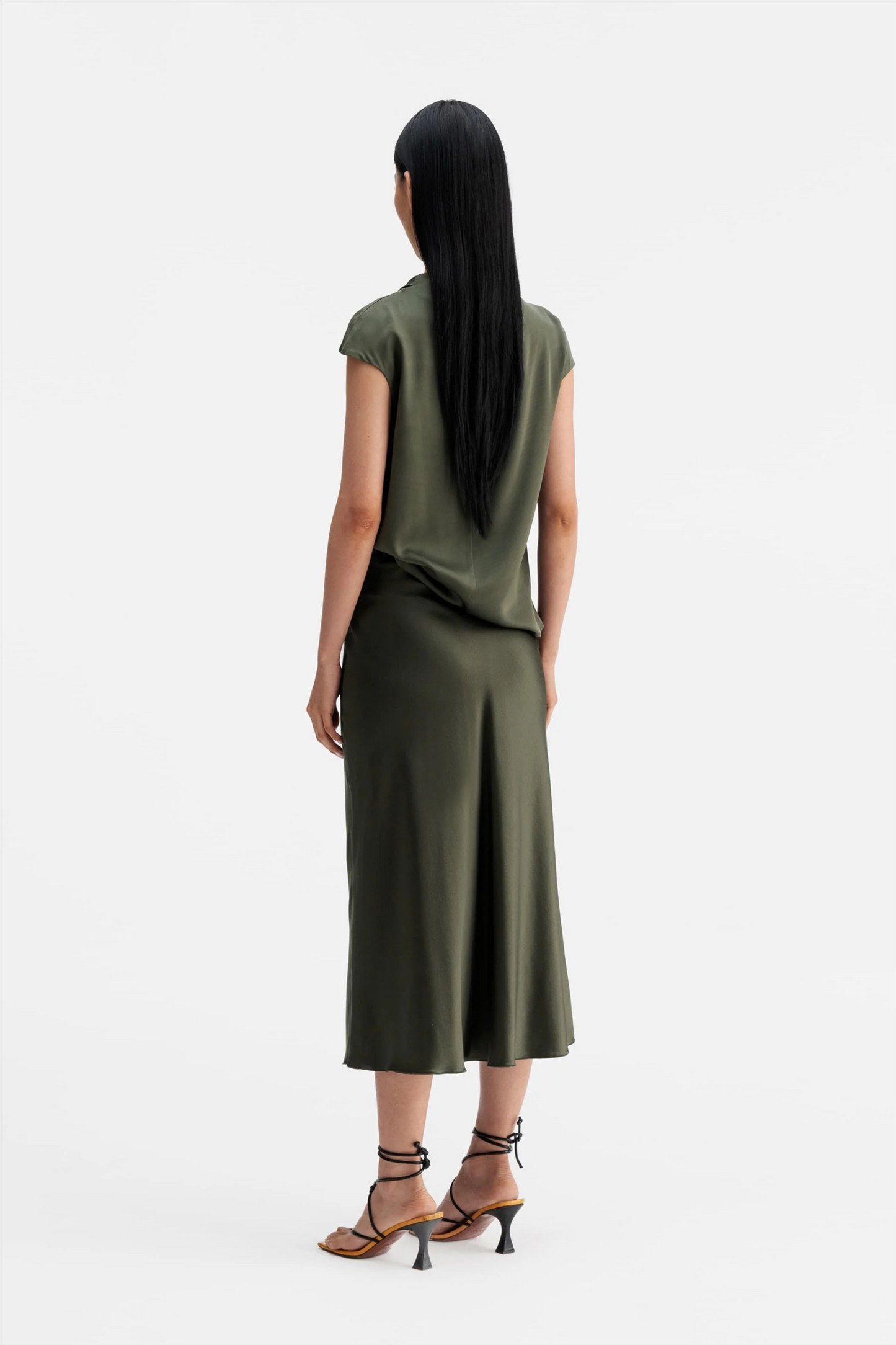 Hana Satin Silk Skirt Olive