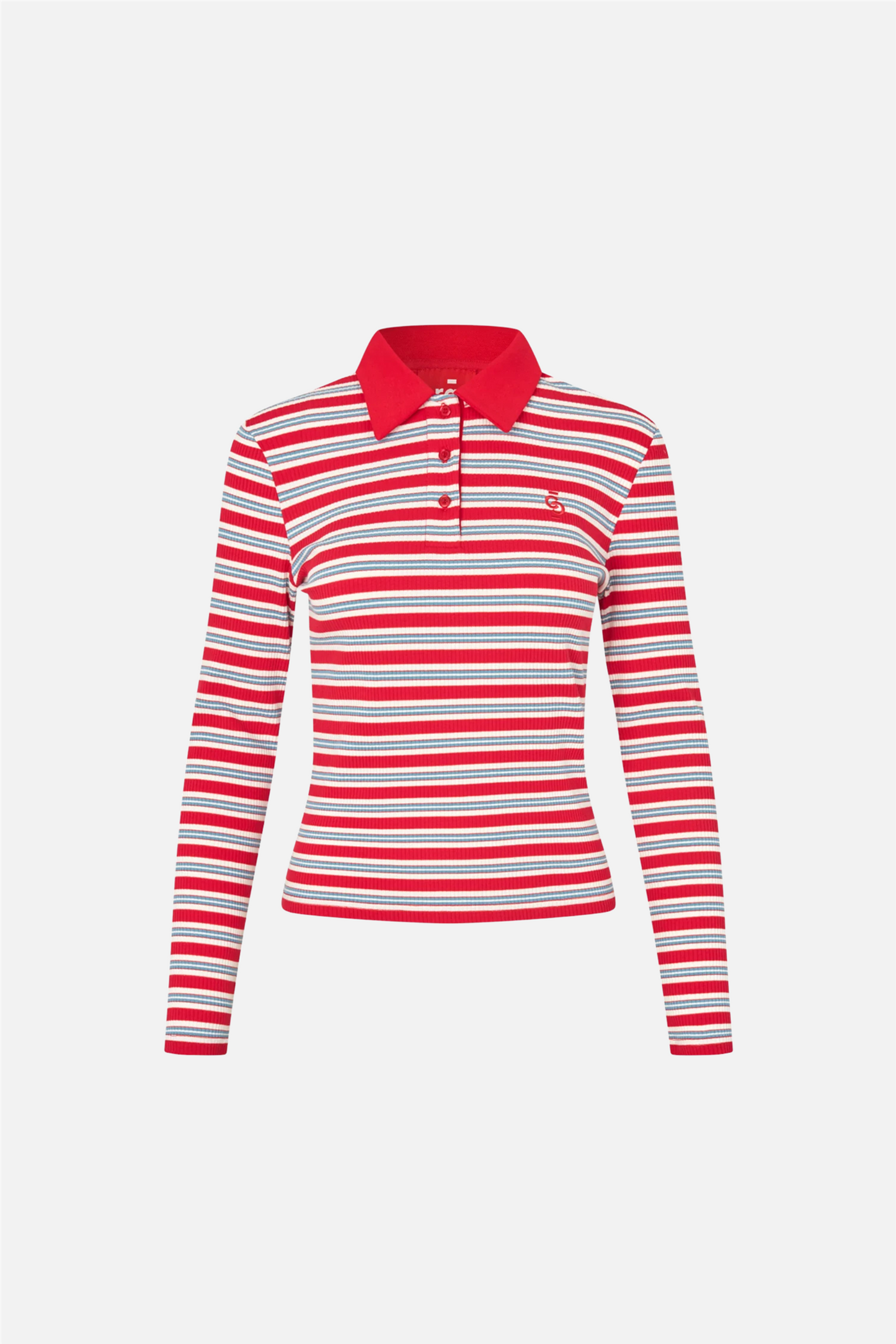 Lesliecras Polo Blouse Red Blue Stripe
