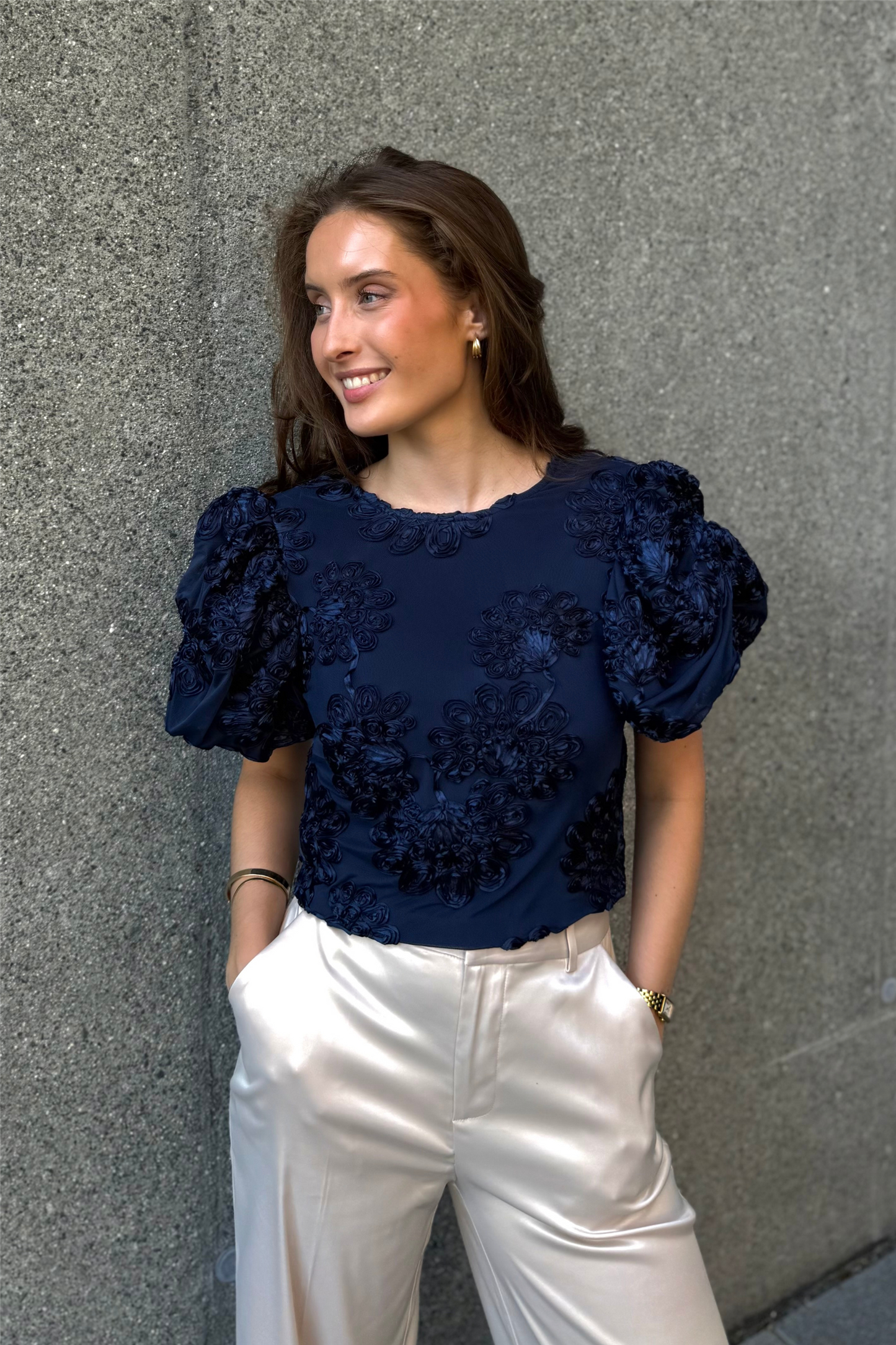 3D Mesh Sleeveless Top Navy Blazer