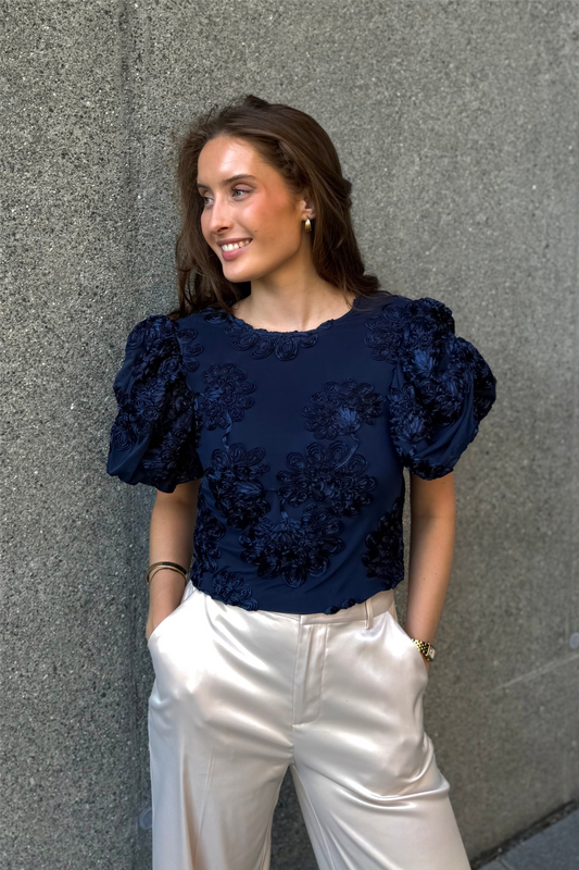 3D Mesh Sleeveless Top Navy Blazer