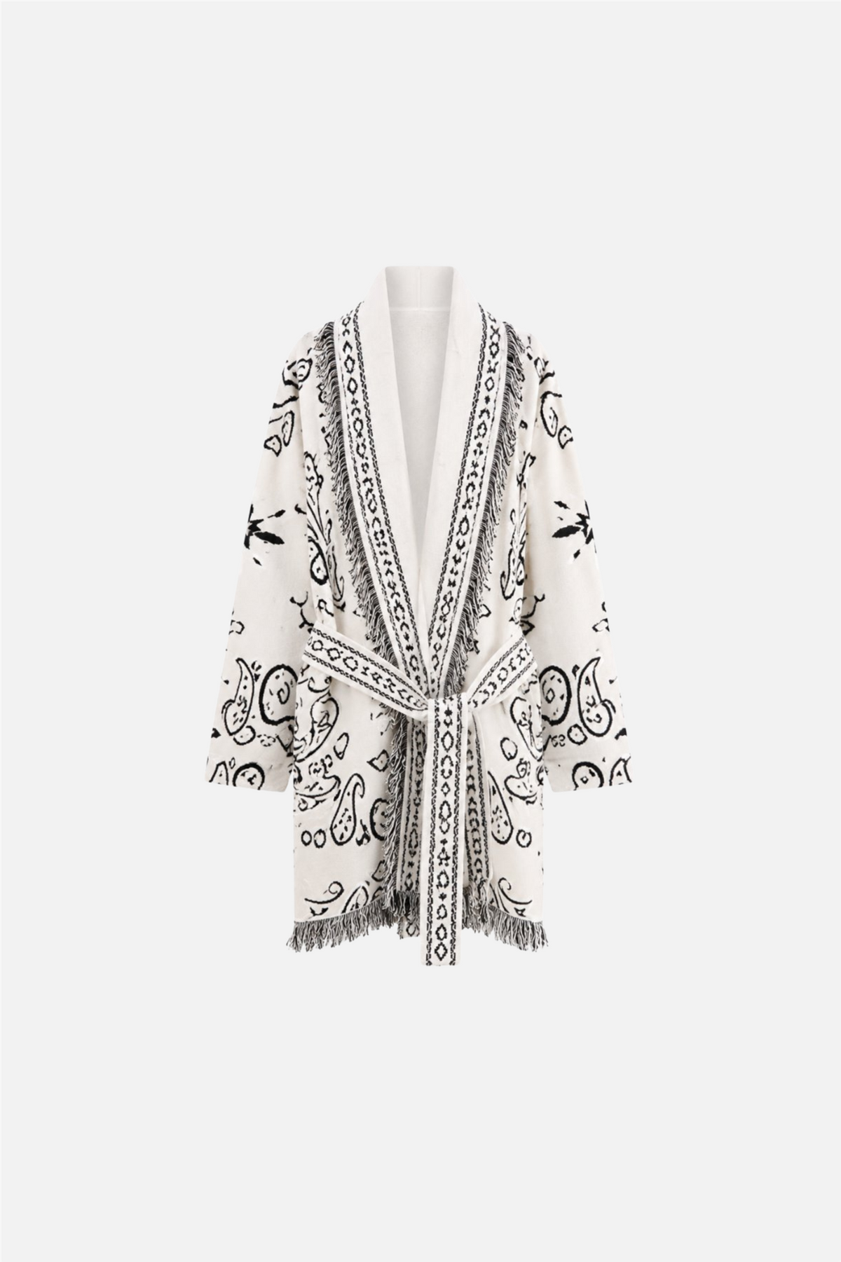 Long Fringed Paisley Jacket White.