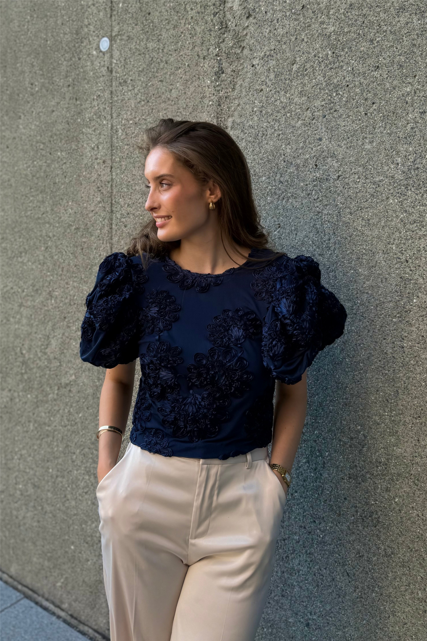 3D Mesh Sleeveless Top Navy Blazer