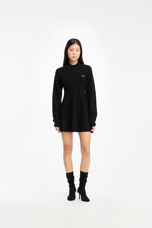 Slinky Knit Polo Dress Black