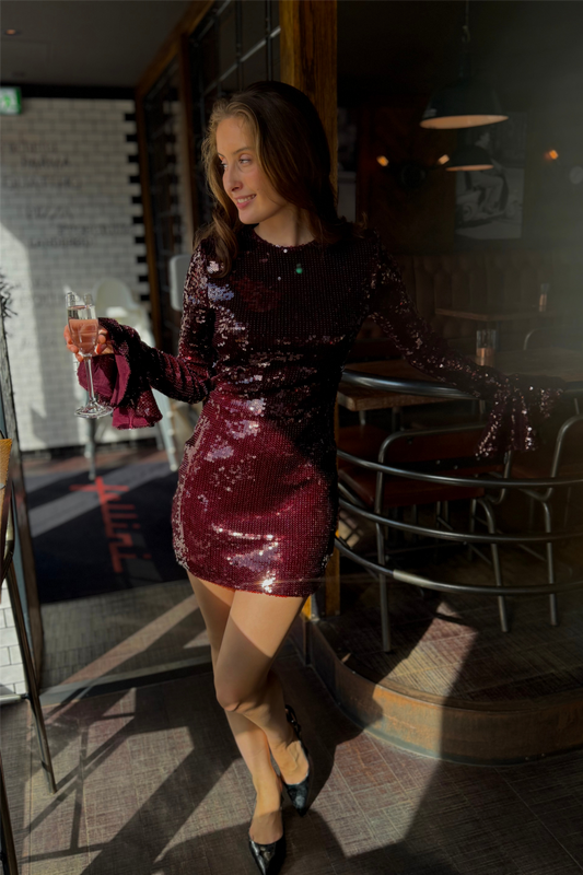 Sequins Ls Mini Dress Zinfandel