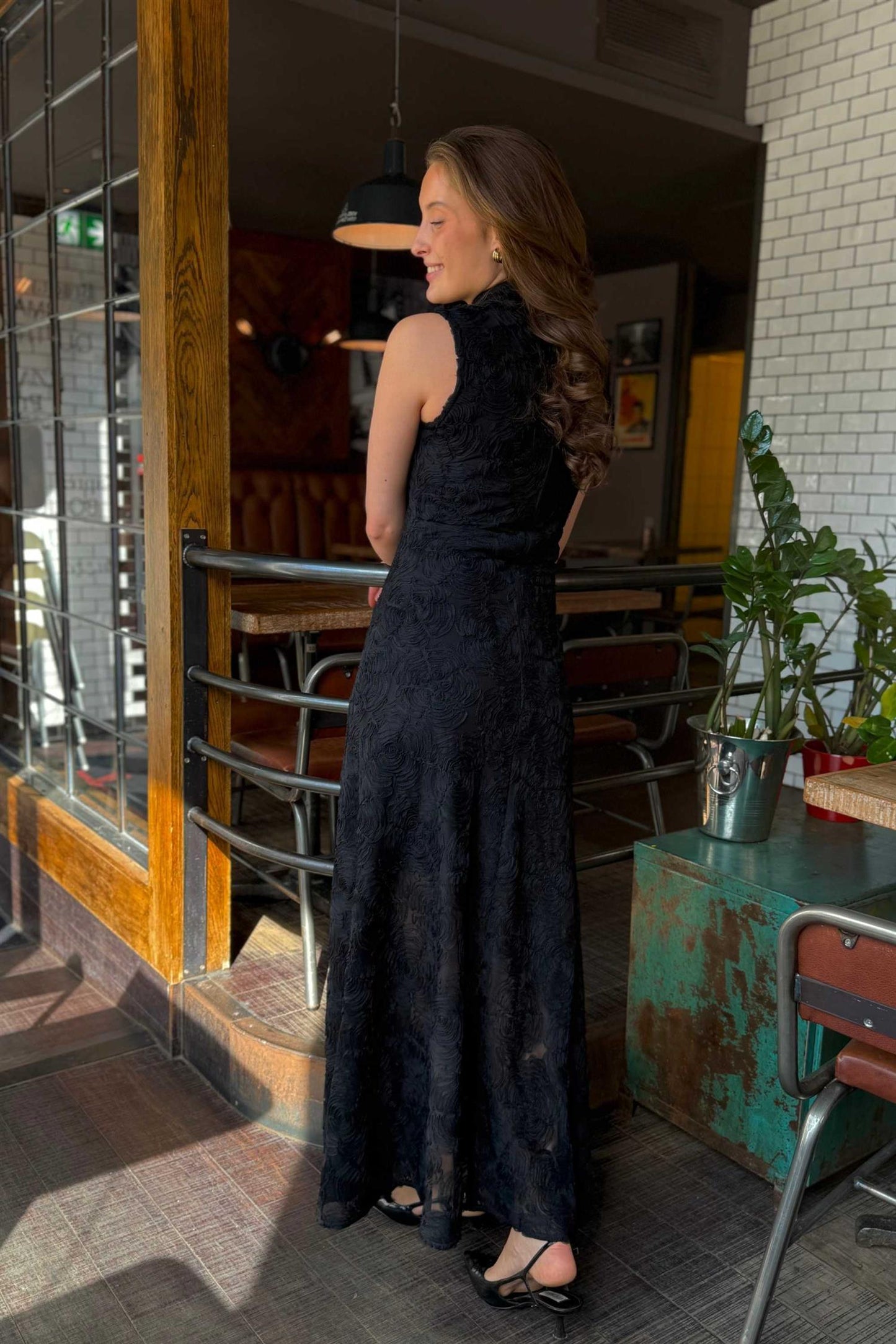 Flower Mesh Maxi Dress Black
