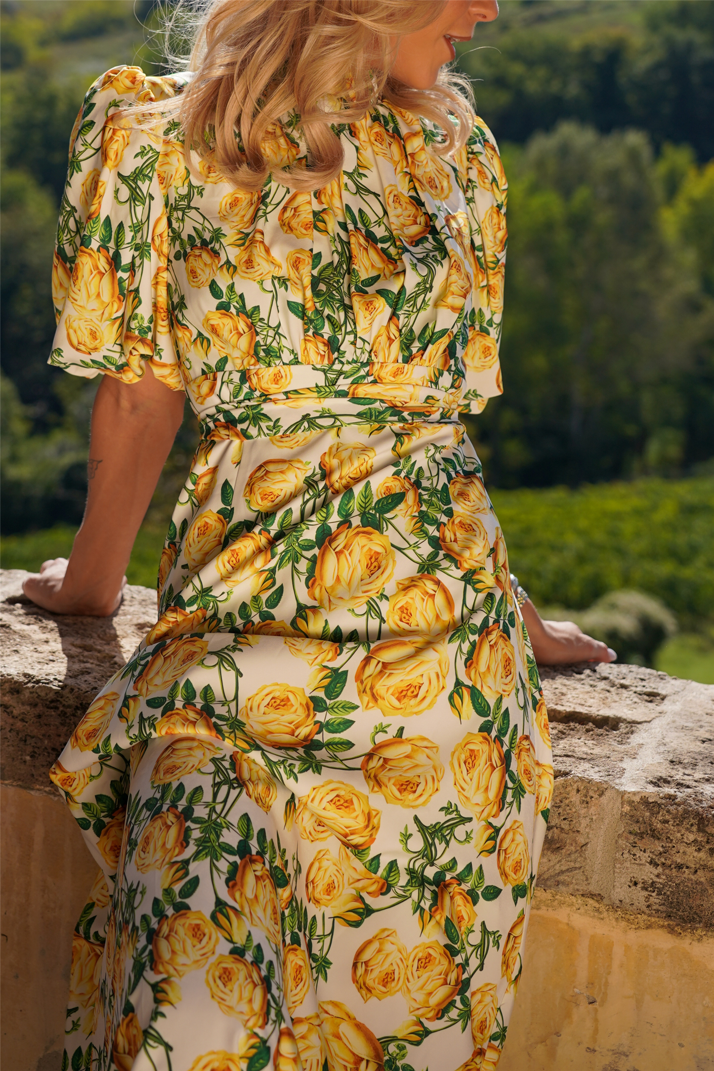 Holly Long Print Dress Yellow Flowers