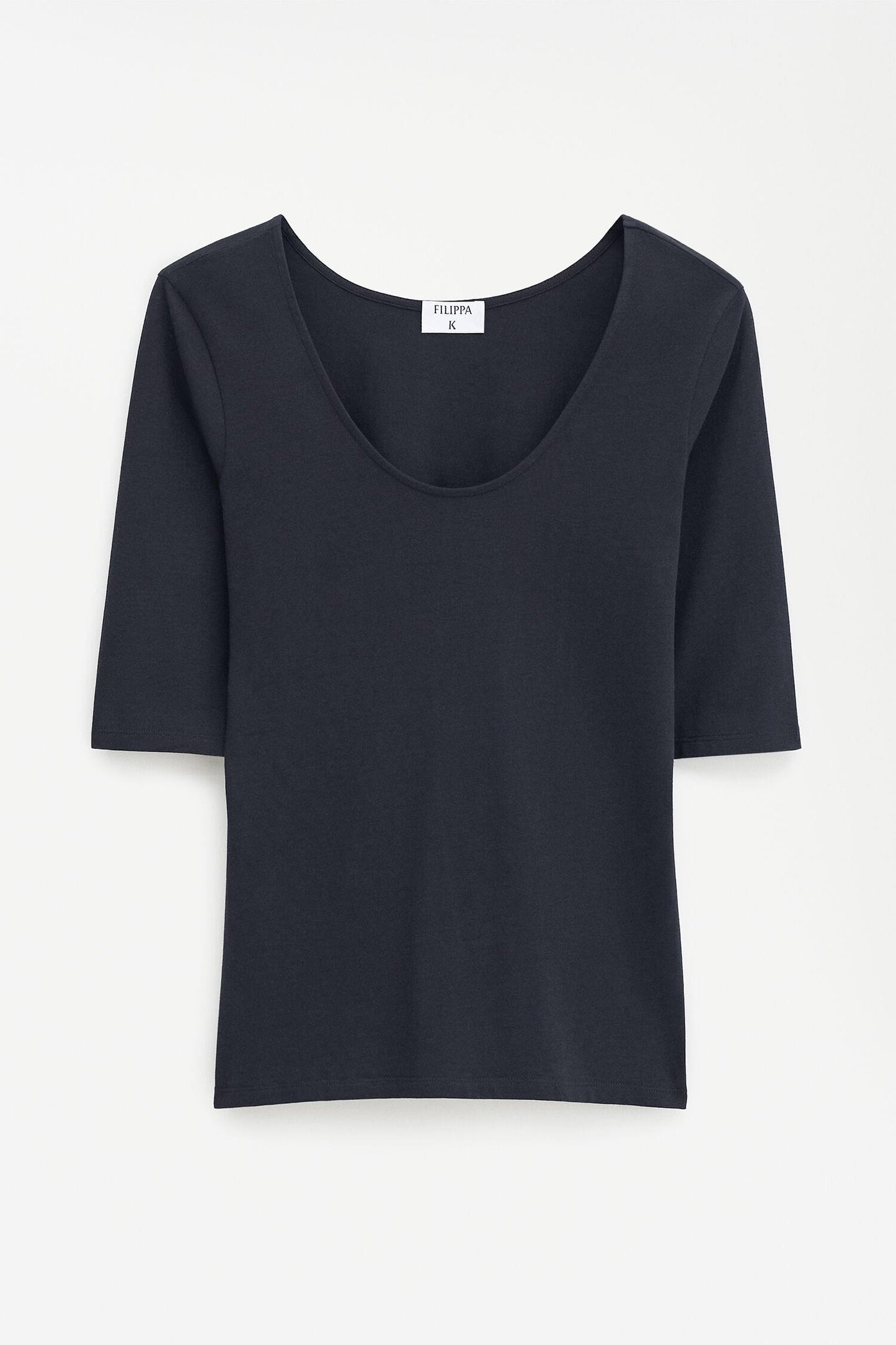 Cotton Stretch Scoop Neck Top Black