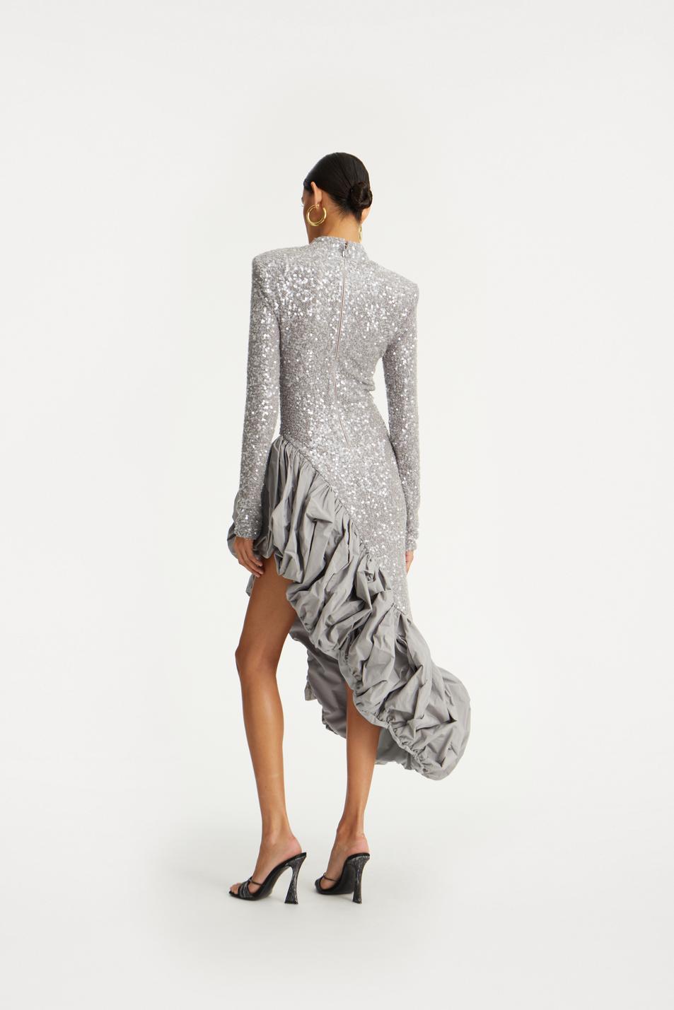 Sequin Asymmetric Dress Alloy (Light Gray)