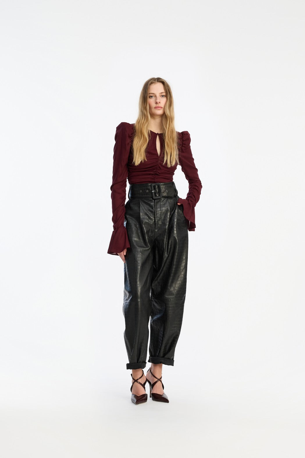 Chiffon Ruched Ls Top Zinfandel