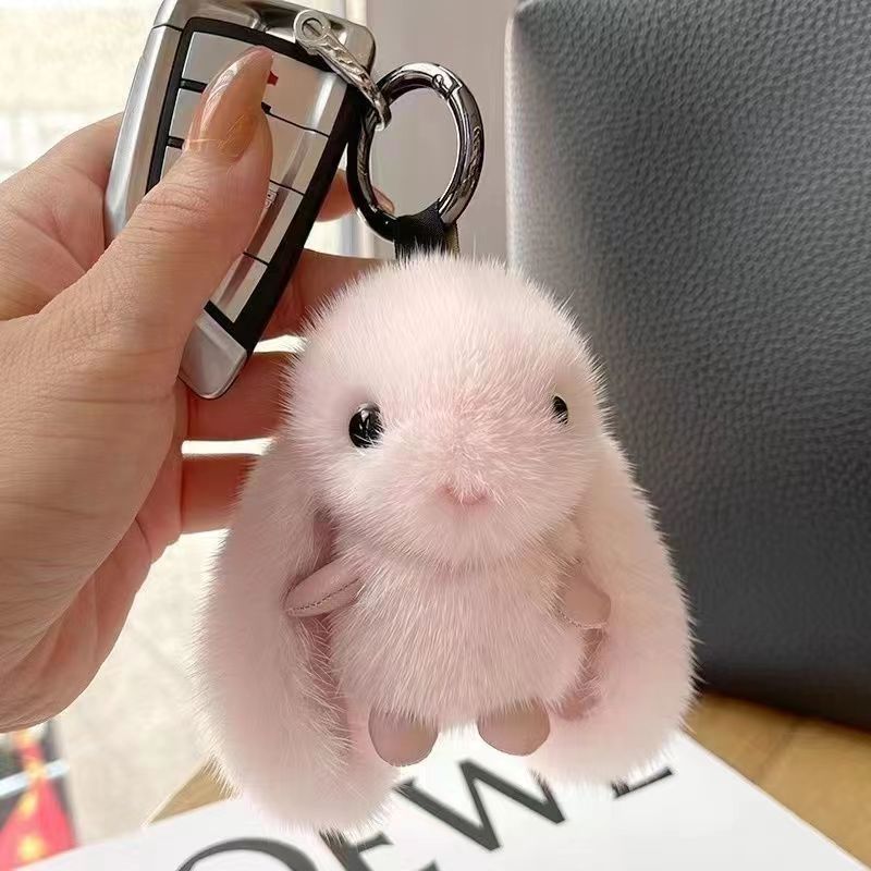 Fluffy Bunny Bag Charm Light Pink