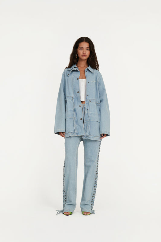 Laced Straight Leg Jeans Light Blue Denim