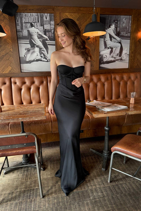 Satin Corset Maxi Dress Black