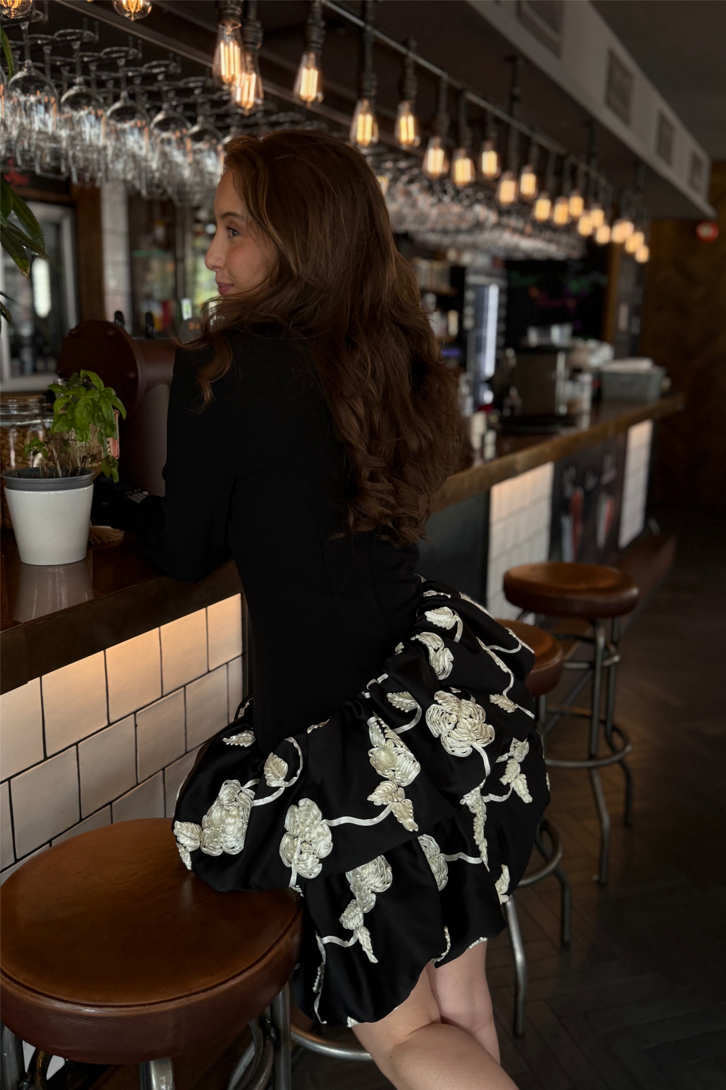 3D Flower Bubble Dress Black Comb.