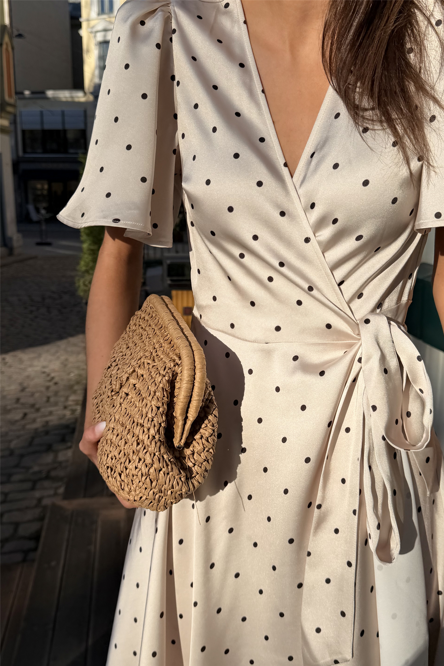 Florence Wrap Dress Ivory Dot