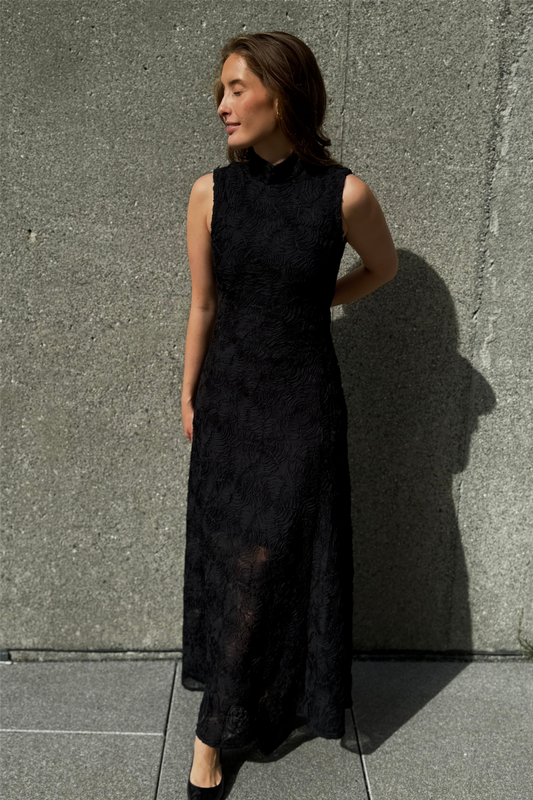 Flower Mesh Maxi Dress Black