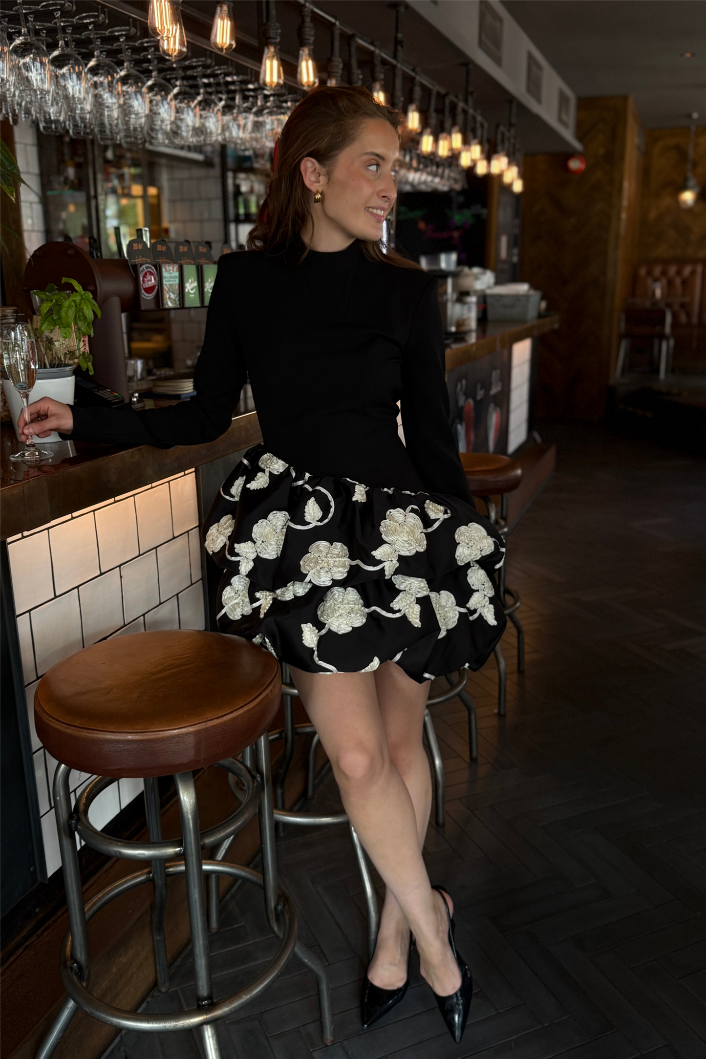 3D Flower Bubble Dress Black Comb.