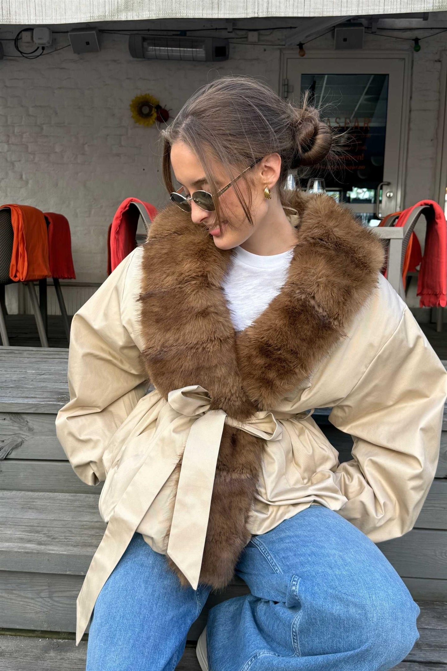 Faux Fur Collar Jacket Cement