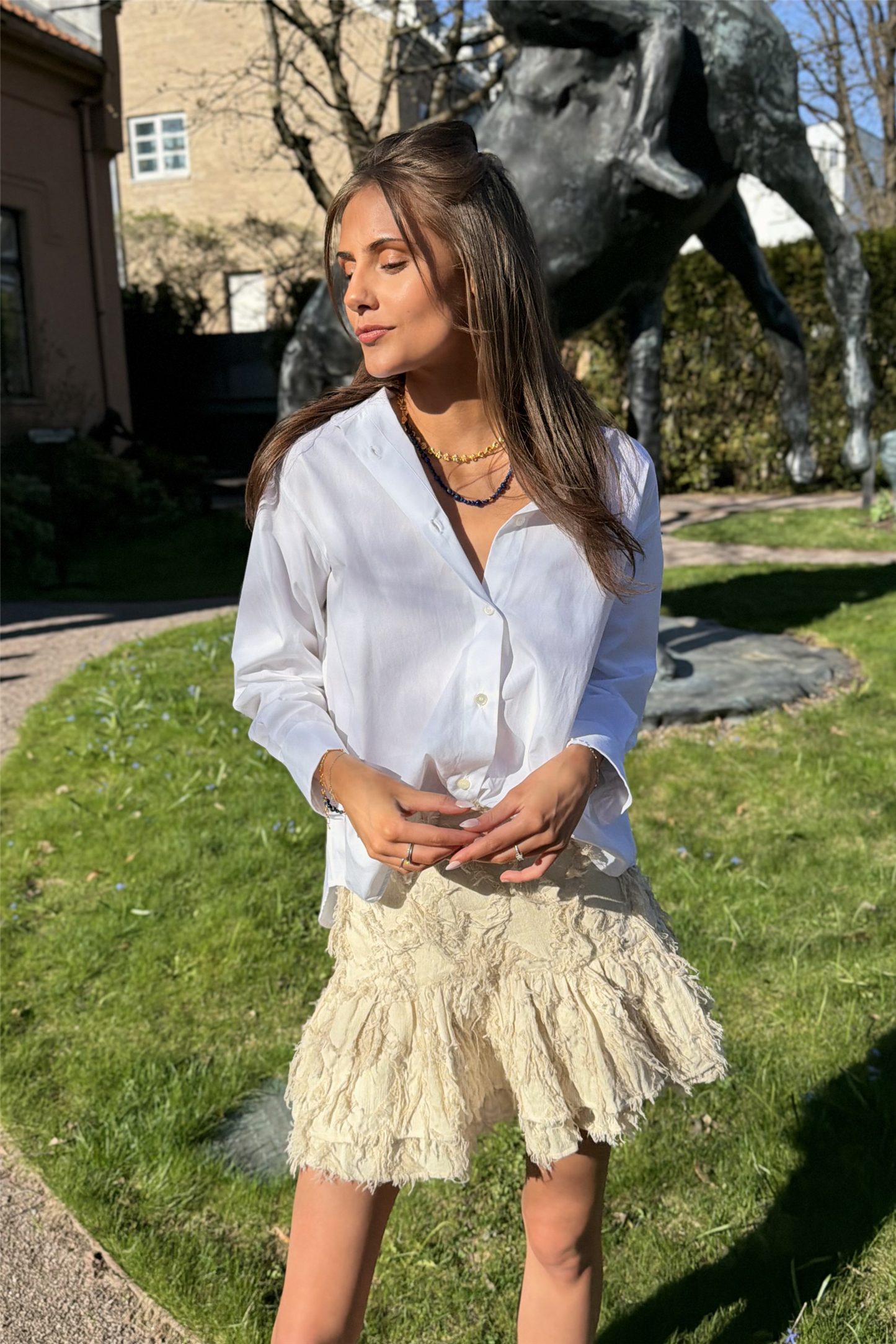 Posy Fray Skirt Raw Beige