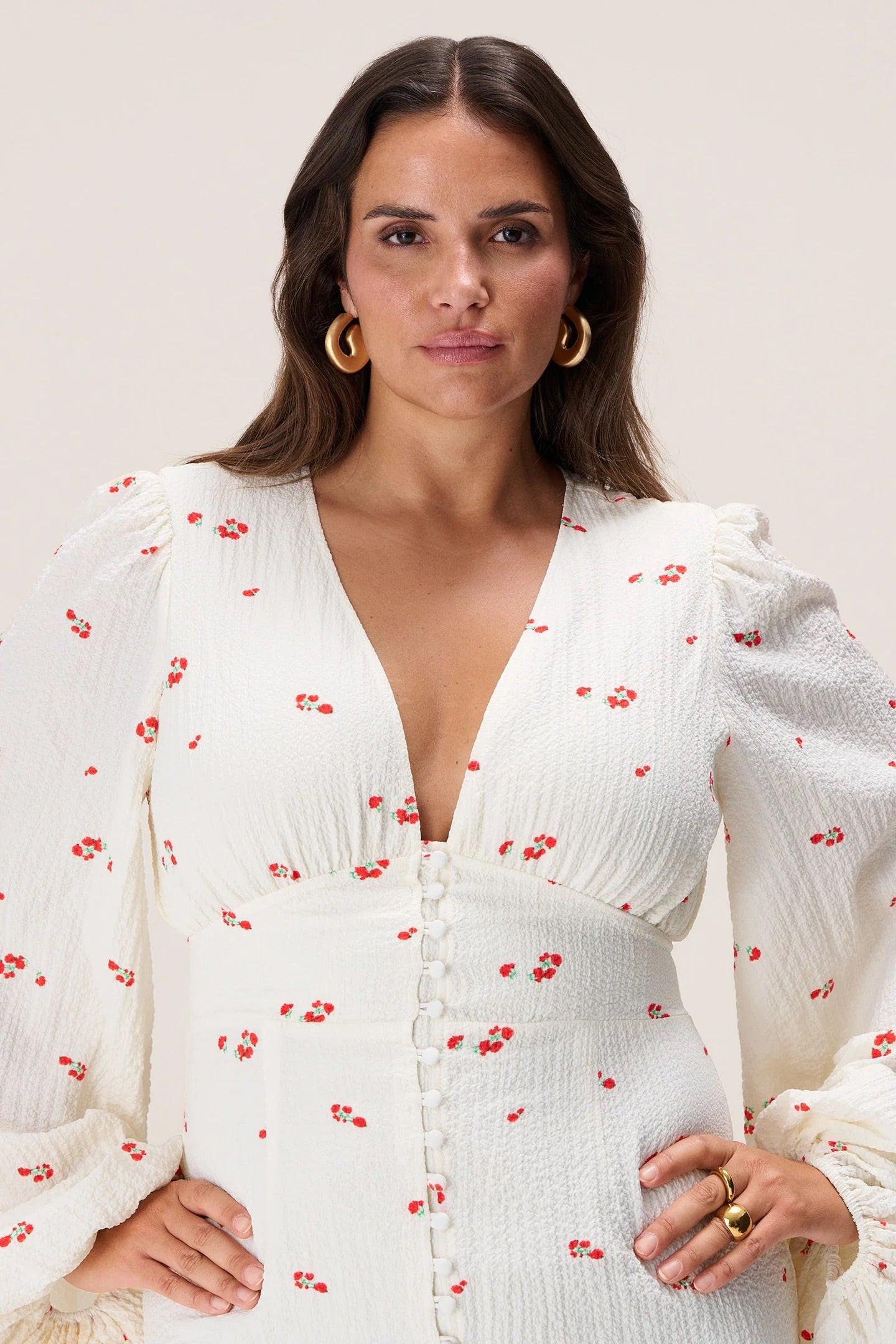 Florence Dress White/Red