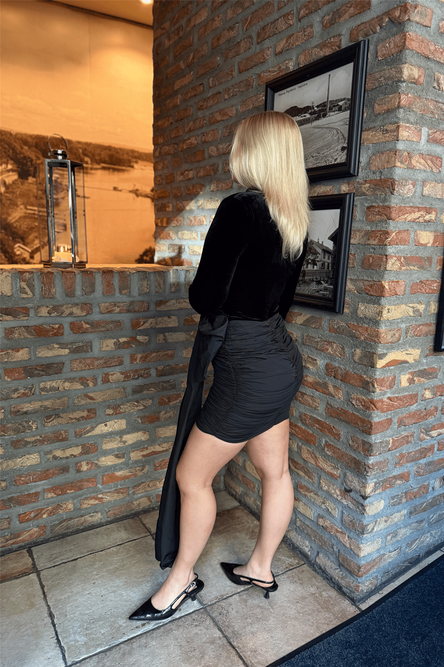 Velvet Bow Mini Dress Black