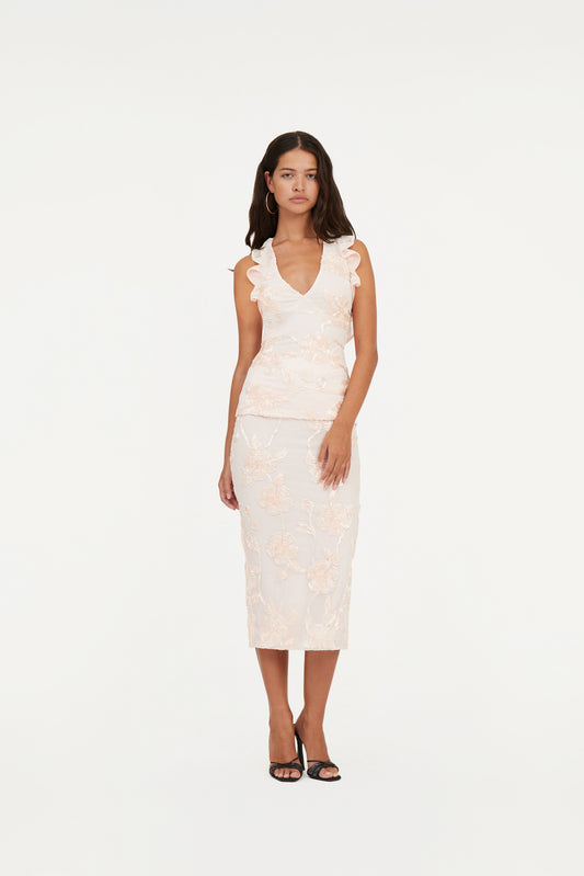 Flower Mesh Pencil Skirt Angel Wing (Blush) Comb.