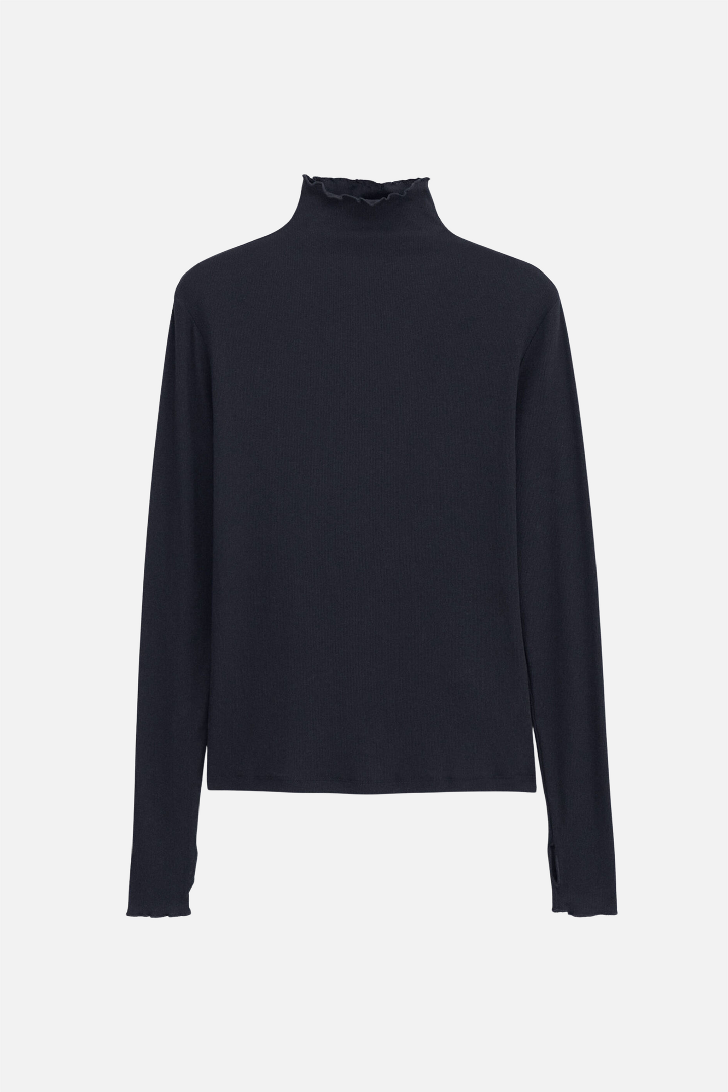 Rib mock neck top Black