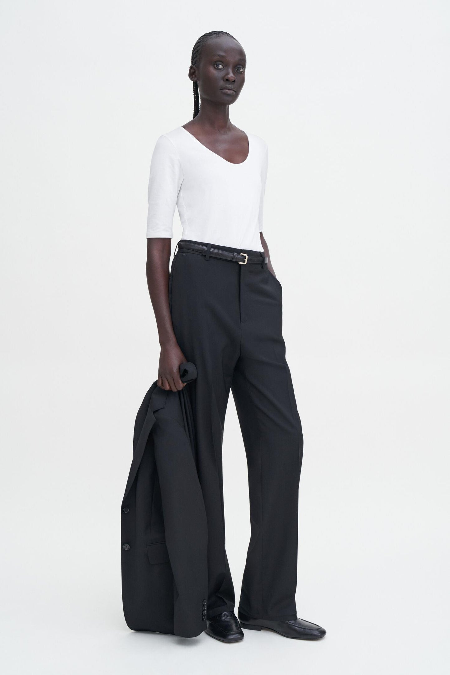 Cotton Stretch Scoop Neck Top White