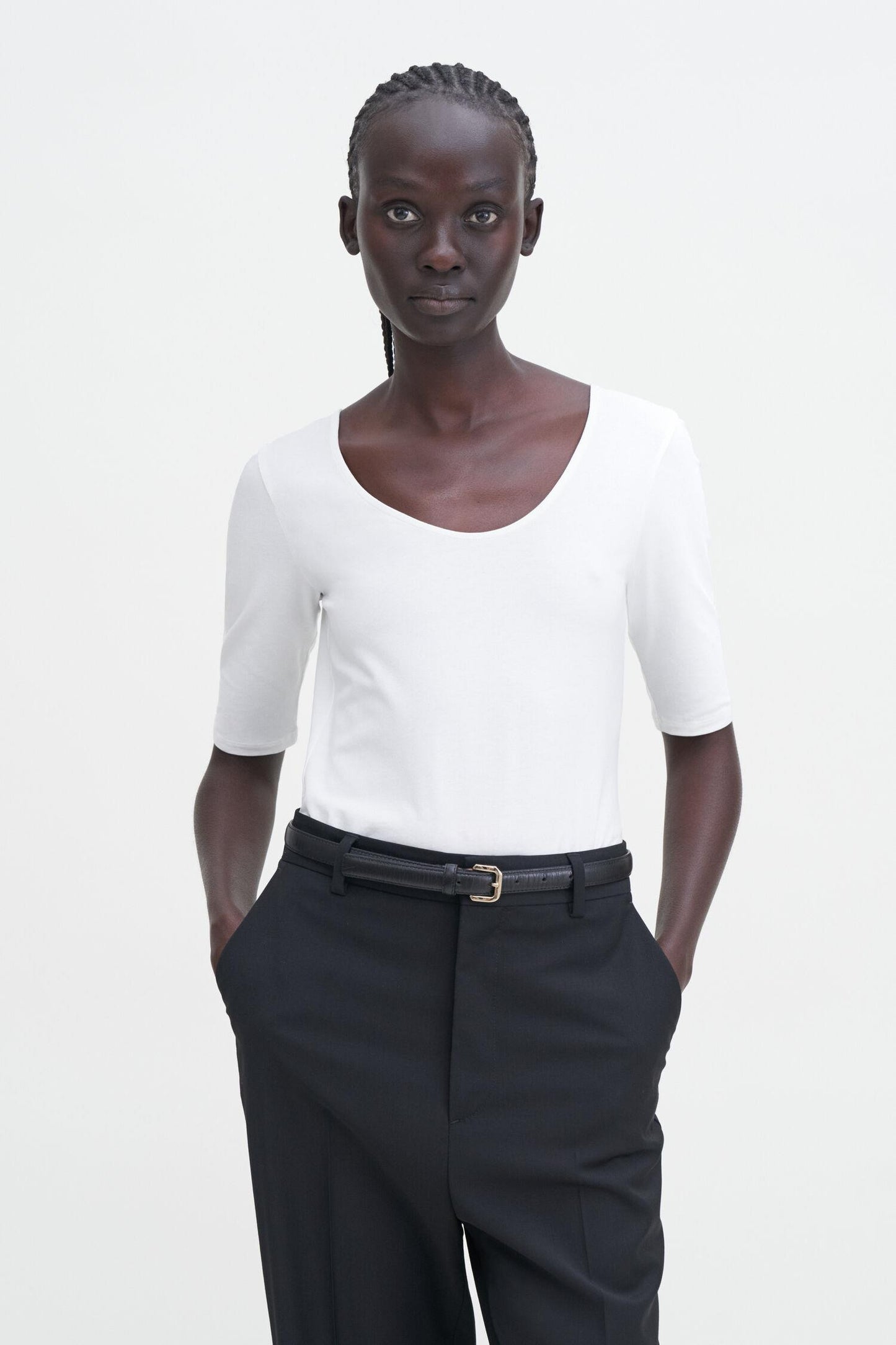 Cotton Stretch Scoop Neck Top White
