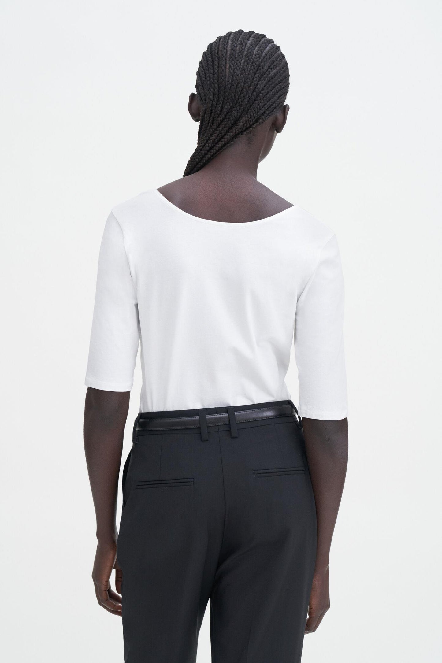 Cotton Stretch Scoop Neck Top White