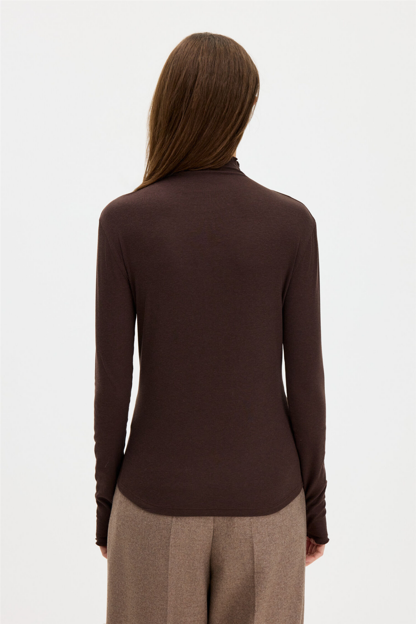 Rib mock neck top Dark Chocolate