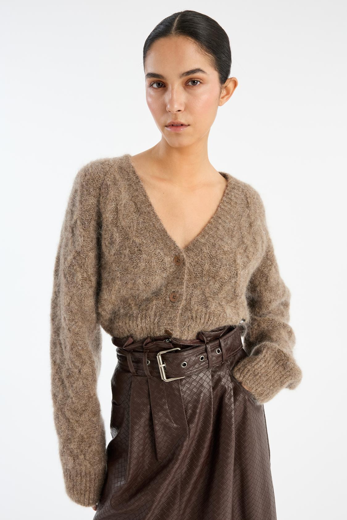 Fluffy Knit Cardigan Pine Bark