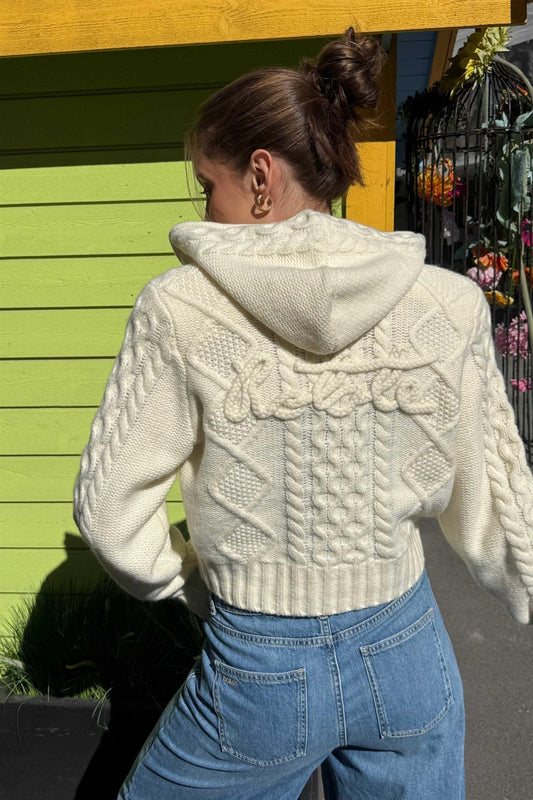 Knit Cable Zip Cardigan Egret