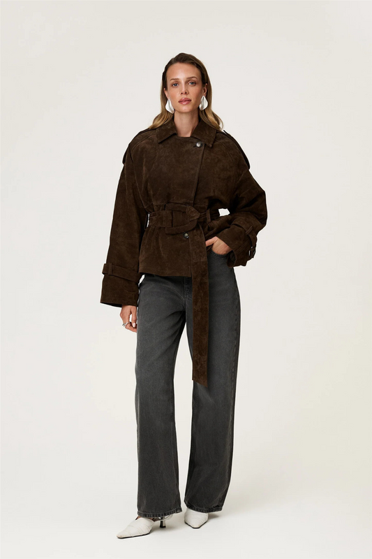 York Cropped Trench Coat Dark Brown