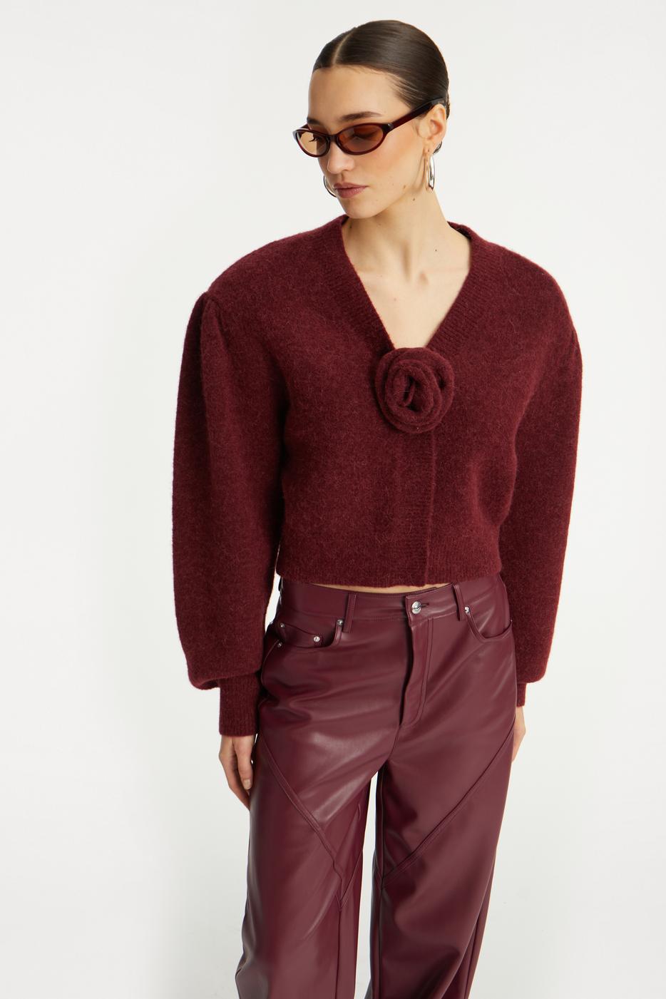 Knit Puffsleeve Cardigan Zinfandel