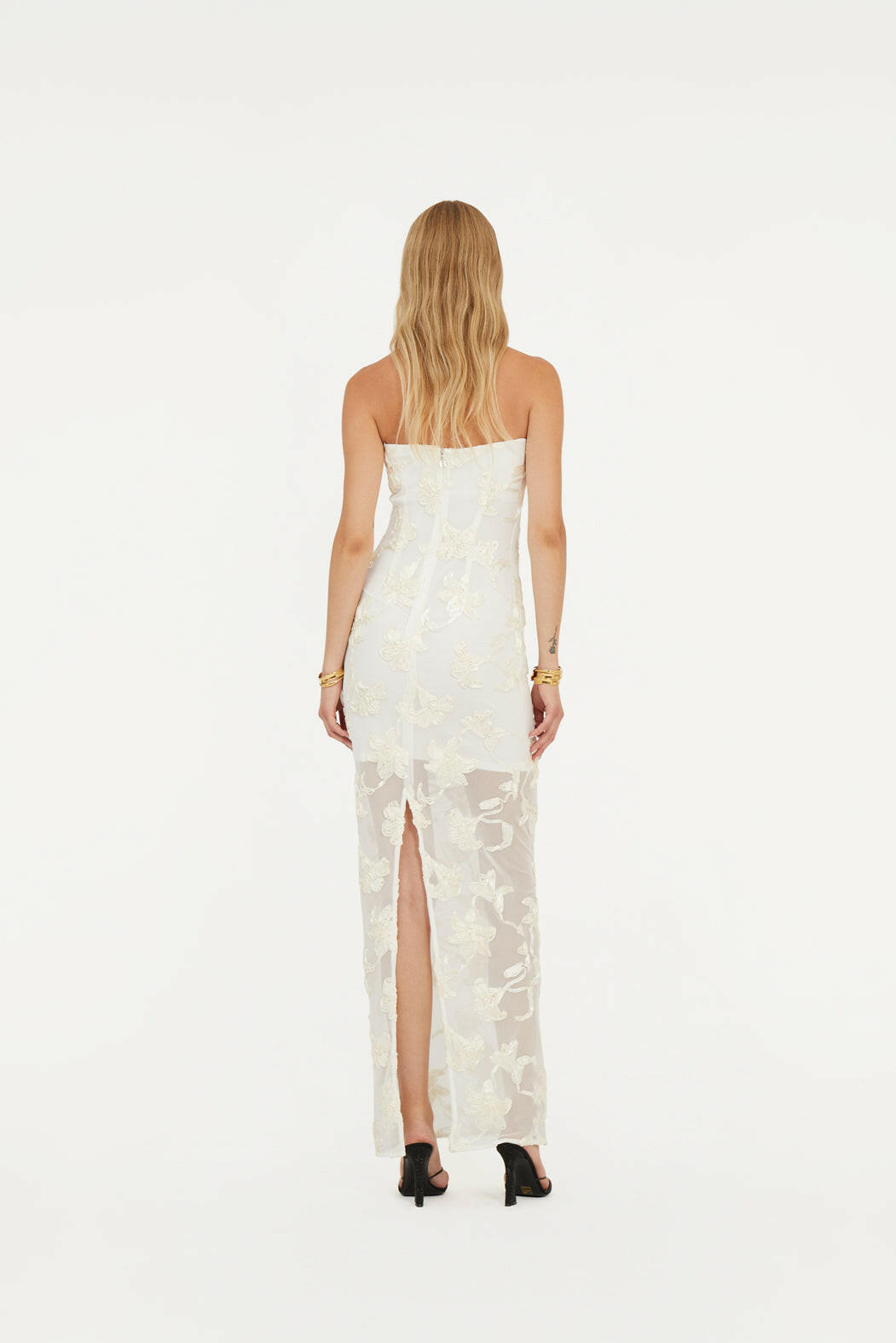 Flower Mesh Tube Dress Egret