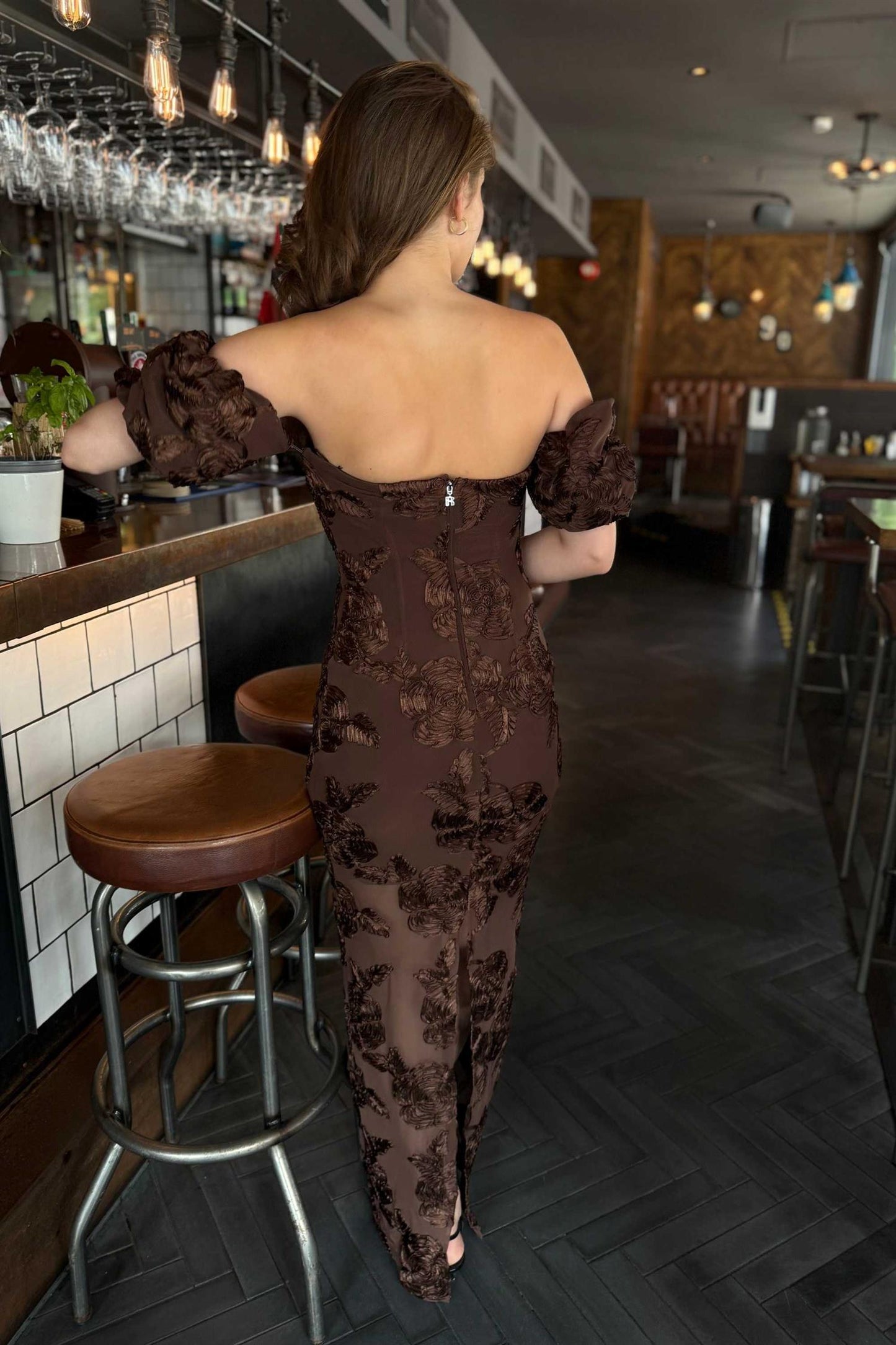 Flower Mesh Maxi Dress Chicory Coffee